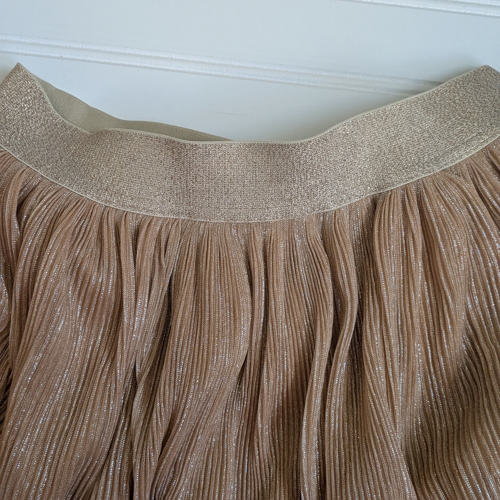 Grace Karin Metallic Rose Gold Pleated Elastic Waist Midi Skirt S - Picture 4 of 9